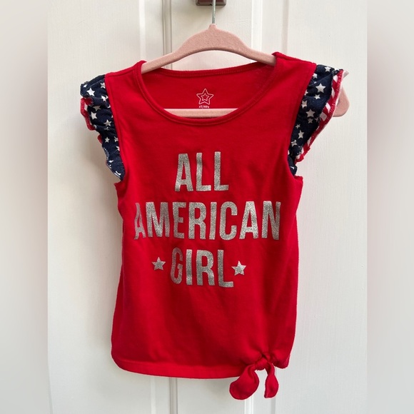 2T All American Girl Red, White, and Blue Fringe Short Sleeve Girls Blouse Top - Picture 1 of 4